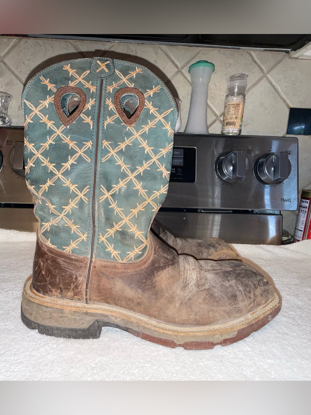 Twisted X Steeltoe Work Boots Green Embroidered Western Men’s Size 8.5 D